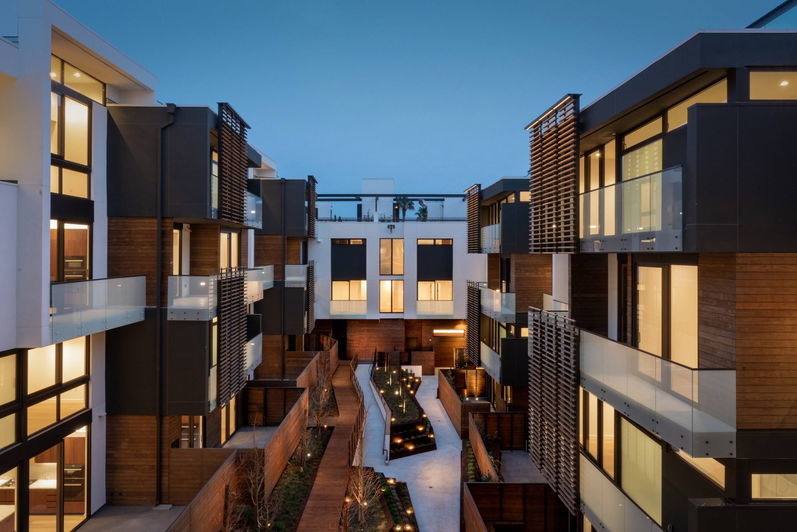 Luxury condominiums in black and wood style.