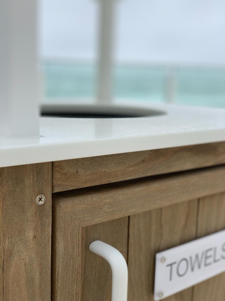 Detail picture of Mobile towel cabinet Kebony® wood.